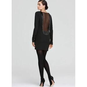 NWT Diane von Furstenberg Margherita Black Beaded Fringe Back Mesh Dress Size 8